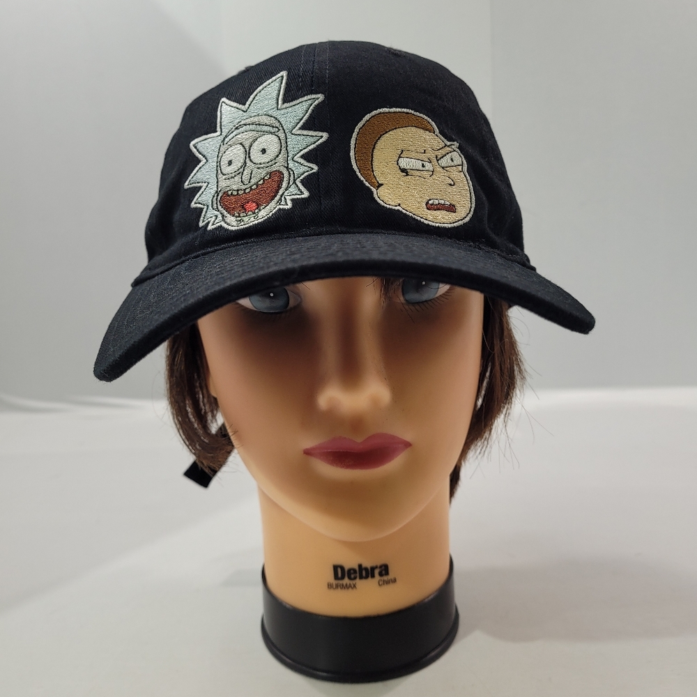 RICK AND MORTY ADULT SWIM ADJUSTABLE STRAPBACK BASEBALL CAP HAT BLACK OSFM